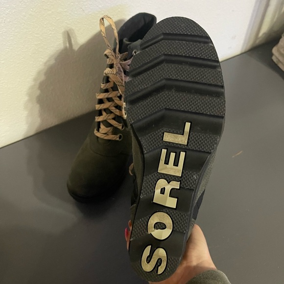 Sorel PDXlace up Lexie Wedge black quarry leather canvas 9.5 - Picture 3 of 4